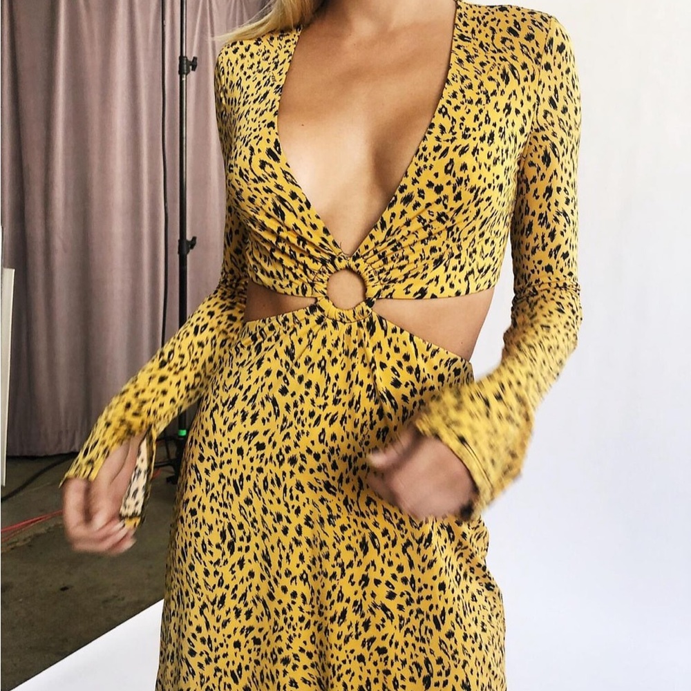 AFRM Lola Midi Dress Gold Leopard